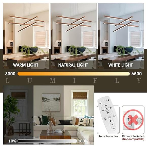 Modern Linear Chandelier with Remote, 32" - Picture 3 of 4